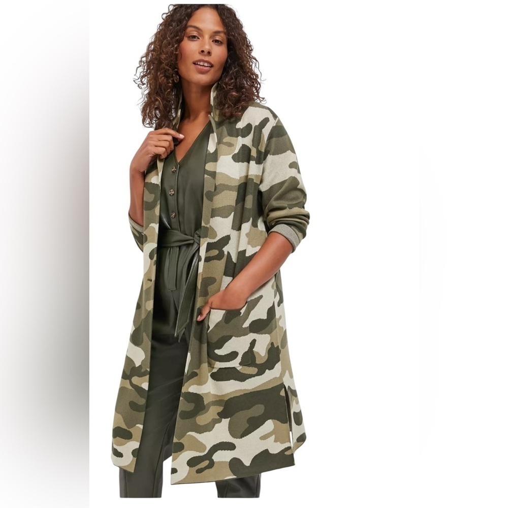 Maeve by Anthropologie Kieran Camo Open Front Long Knit Cardigan Sweater Coat XS - Picture 16 of 16